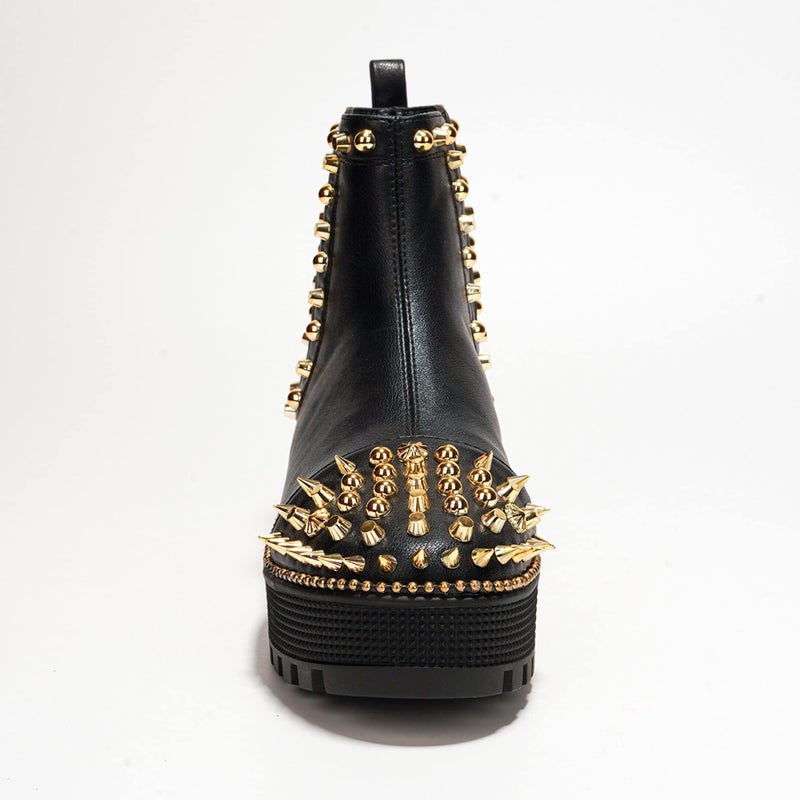 Cape Robbin Women's Platform Combat Boots Pull-on Ankle Booties, Studded Goth Punk Boots with Spiky Design & Chunky Heel (Spiky) - Black Gold Size 9 - Image 4